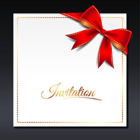 Template of white invitation card with red bow and golden textのイラスト素材