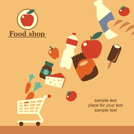 The concept of flat design for food shop. Vector background for your designのイラスト素材