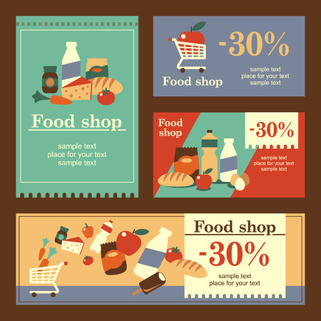 A set of templates banners. The concept of flat design for food shop.のイラスト素材