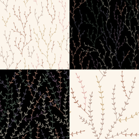 Set of seamless patterns. Branches on dark and light backgroundsのイラスト素材