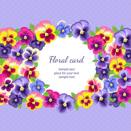 Vintage bouquet of pansies. Template of floral card for your designのイラスト素材