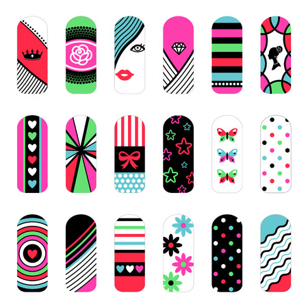 Fashion set of stickers  in pop style for decoration of nails.のイラスト素材