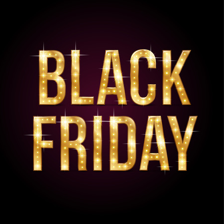 Gold shining text Black Friday on dark  backgroundのイラスト素材