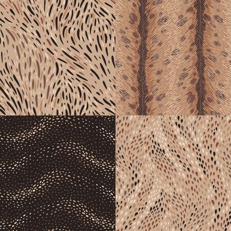 Animal fur and reptile skin. A set of abstract seamless patternsのイラスト素材
