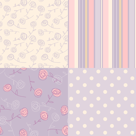 Set of cute Vintage ornaments in violet. Simple seamless patterns for your designのイラスト素材