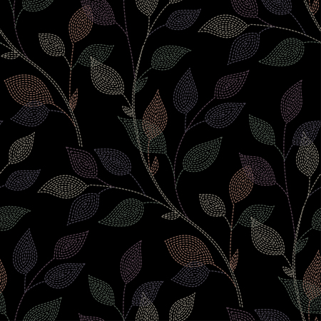 Branch with leaves on black background. seamless pattern for your designのイラスト素材