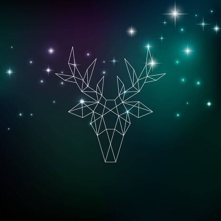 Polygonal head of a deer on a background of the starry night skyのイラスト素材