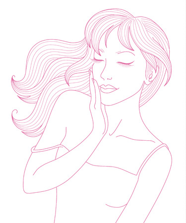 Portrait of young beautiful woman with fluttering hair. Cartoon illustration isolated on white background
のイラスト素材