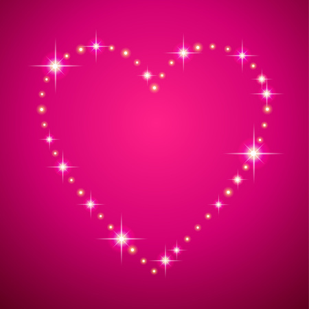 Led shining frame in the shape of a heart on pink background. Card for of St. Valentineのイラスト素材