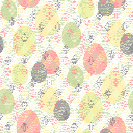 Color easter eggs with geometric  ornament at ethnic style. Abstract seamless pattern for Easter design and decorationのイラスト素材