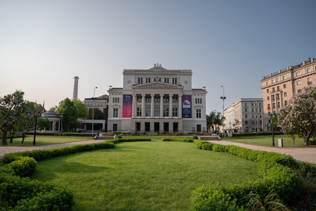 A view from garden of Opera House in Riga, Latviaのeditorial素材
