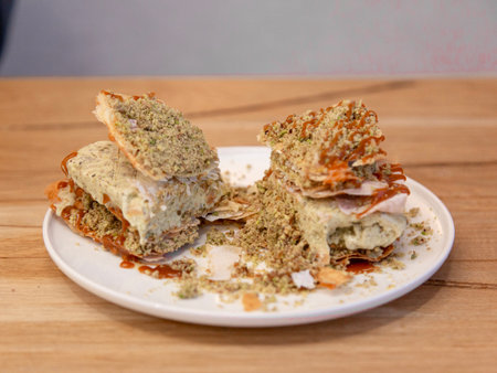 Delicious Turkish dessert kadayif with pistachio and nuts