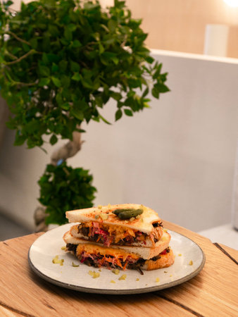 Tasty sandwich with sauerkraut and pickled cabbageの写真素材