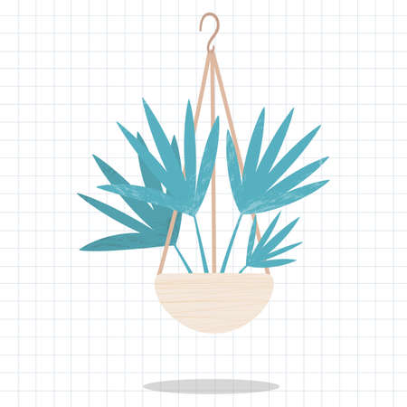 Cozy textured plant in hanging pot. Vector hand-drawn illustration in Hygge style.のイラスト素材