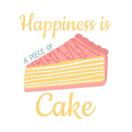 Cute vector illustration of delicious dessert. Decorated pie in Hygge style. Colourful birthday...