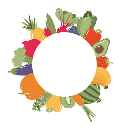 Fruits and vegetables banner. Food background. Vector illustration.のイラスト素材