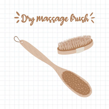 Brush for dry massage. Weight loss concept. Treatment after sport and fitness. Bathroom elements vector illustration. Body care item.のイラスト素材