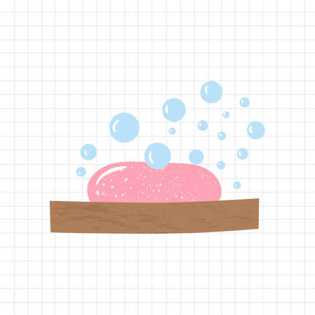 Bathroom elements vector illustration. Soap dish and foamy soap. Body care item. Wash hands.のイラスト素材