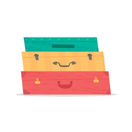 Cute and colourful travel luggage in retro style. Concept of traveling and exploring. Suitcase vector illustration.のイラスト素材