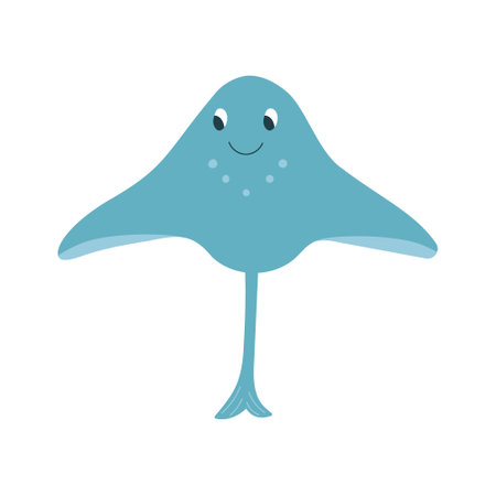 Cute hand drawn ray fish with happy face. Vector illustration isolated on white background.のイラスト素材