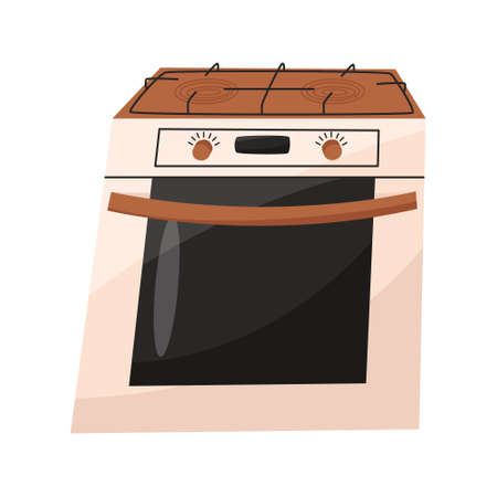 Electric stove isolated on white background. Household appliances for kitchen, oven in flat hand-drawn style, vector illustration.のイラスト素材
