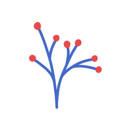 Simple plant with berries as symbol of winter holidays celebration, flat vector illustration isolated on white background. Hand drawn botanical element for seasonal design.のイラスト素材