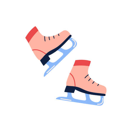 Cute ice skates for winter sport and recreation, flat vector illustration isolated on white...