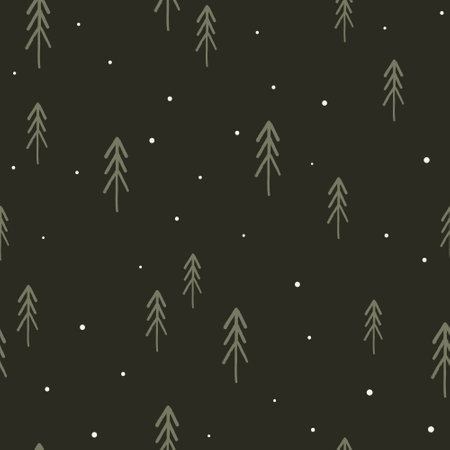 Simple Christmas seamless pattern with minimalist trees, flat vector illustration on dark. Cute winter background, great for wrapping paper or textile design.のイラスト素材