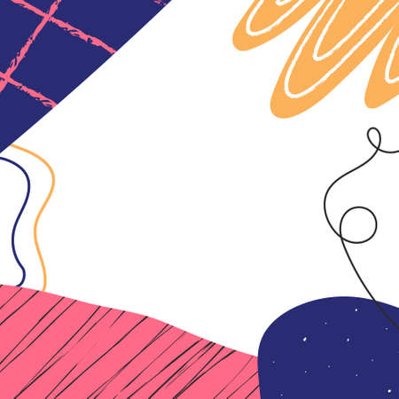 Hand drawn doodle shapes on abstract poster or social media post template, flat vector illustration....
