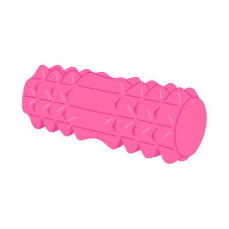 Pink foam roller, cartoon flat vector illustration isolated on white background. Tool for pilates, yoga and self massage. Myofascial release exercise equipment.のイラスト素材