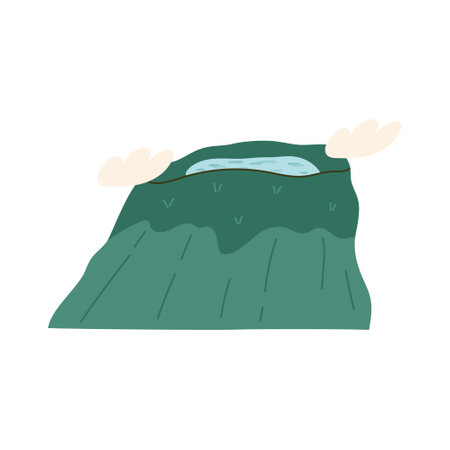 Jeju island landmark Hallasan mountain, cartoon flat vector illustration isolated on white background. Mountain peak with lake. Concepts of nature and tourism.のイラスト素材