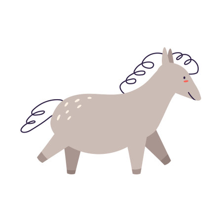 Cute and funny horse or donkey, cartoon flat vector illustration isolated on white background. Hand drawn cheerful character of animal.のイラスト素材