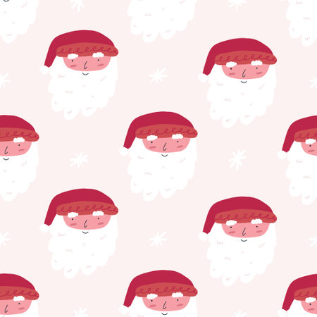 Cute cheerful Santa Claus seamless pattern, cartoon flat vector illustration. Christmas holiday background. Great for wrapping paper design.のイラスト素材
