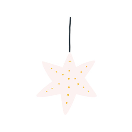 Christmas lights in shape of star hanging, cartoon flat vector illustration isolated on white background. Cute hand drawn winter holiday decor.のイラスト素材