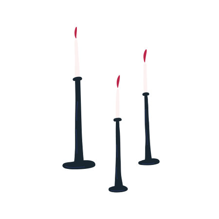 Burning candles in holder or candlestick, cartoon flat vector illustration isolated on white...