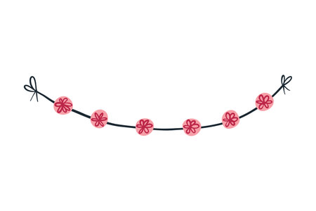 Decorative garland, hand drawn flat vector illustration isolated on white background. Holiday hanging decor. Birthday party or Christmas celebration.のイラスト素材