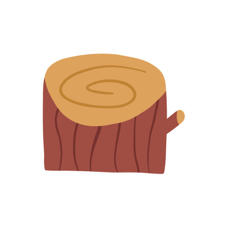 Hand drawn tree stump, cartoon flat vector illustration isolated on white background. Simple childish drawing of nature and forest element. Cute wood stump.のイラスト素材
