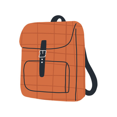 Hand drawn backpack, cartoon flat vector illustration isolated on white background. Back to school concept.のイラスト素材
