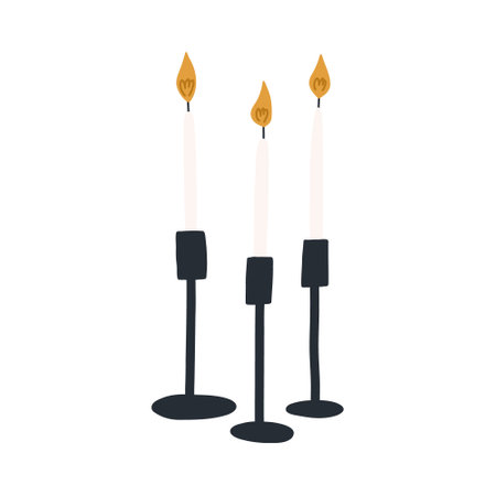 Candles in candle holder, hand drawn flat vector illustration isolated on white background. Cute...
