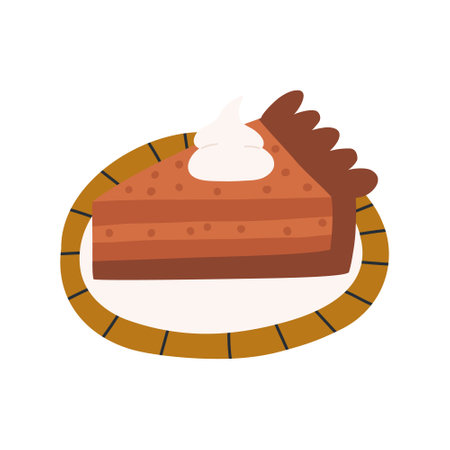 Cute pumpkin pie on plate, cartoon flat vector illustration isolated on white background. Hand drawn...