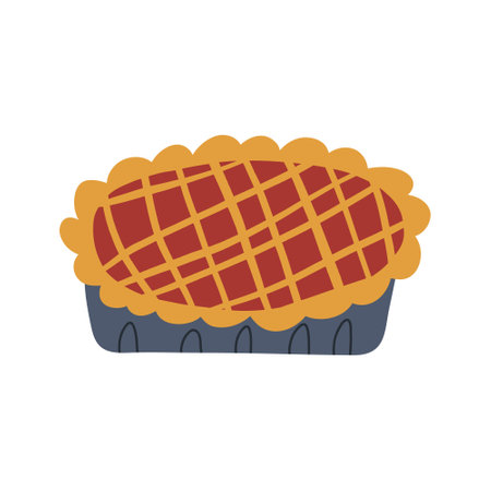 Cute hand drawn apple pie in cartoon flat style, vector illustration isolated on white background. Concepts of bakery, sweet food and pastry.のイラスト素材