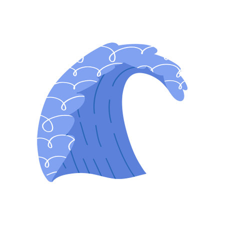 Cute hand drawn water wave, cartoon flat vector illustration isolated on white background. Concepts of sea, ocean, summer and surfing.のイラスト素材