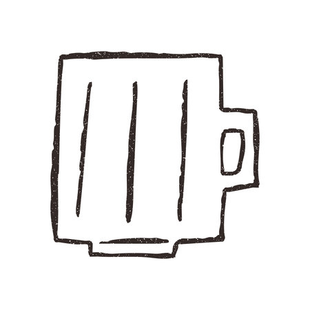 Mug with coffee or tea, hand drawn doodle, vector illustration isolated on white background. Outline sketch style with grunge vintage texture. Concept of cafe.のイラスト素材