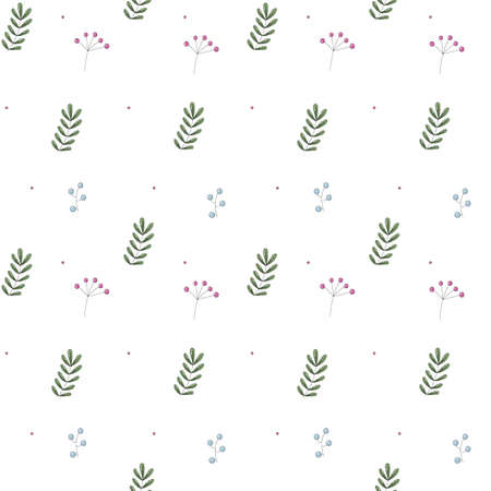 Vector seamless pattern of acacia leaves and multicolored berries on a transparent background....