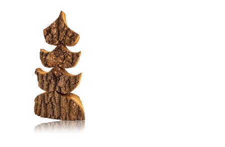 Postcard of a small wooden Christmas tree with space for your own messageの写真素材