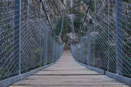 suspension bridge on the route of a thousand bridges, in Spainの写真素材