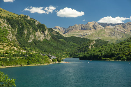 view of the Lanuza reservoir located in the Aragonese Pyrenees in the province of Huesca, Spain, Landscapeの写真素材