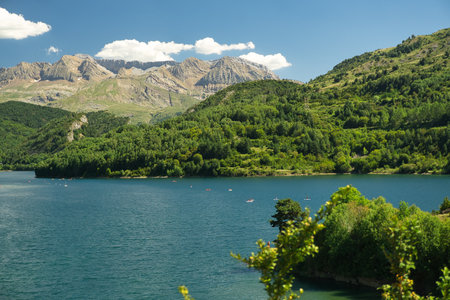 view of the Lanuza reservoir located in the Aragonese Pyrenees in the province of Huesca, Spain, Landscapeの写真素材