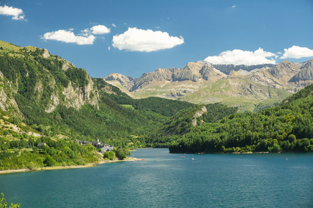 view of the Lanuza reservoir located in the Aragonese Pyrenees in the province of Huesca, Spain, Landscapeの写真素材