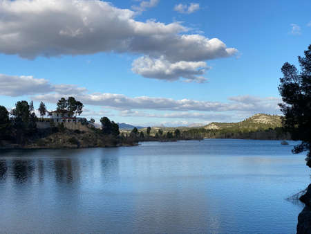 beautiful reservoir landscape, located in Spain. Viewの写真素材